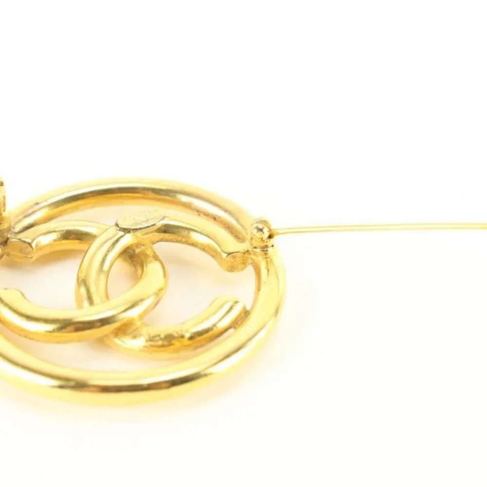 Chanel 93P 24k Gold Plate CC Logo Circle Brooch Pin 31ck824s